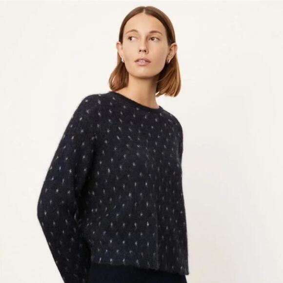 VINCE Starry Dot Mohair Alpaca Crewneck Sweater Indigo Blue Intarsia Sz M {3T20} - Picture 3 of 8